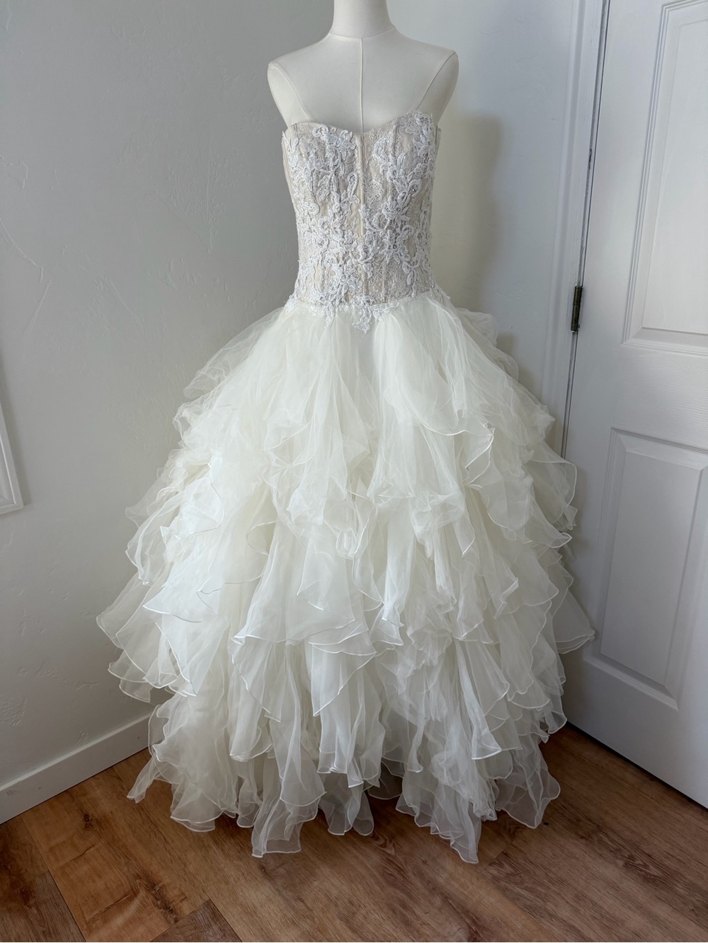 Oleg Cassini CWG568 Ruffle and Lace Wedding Dress